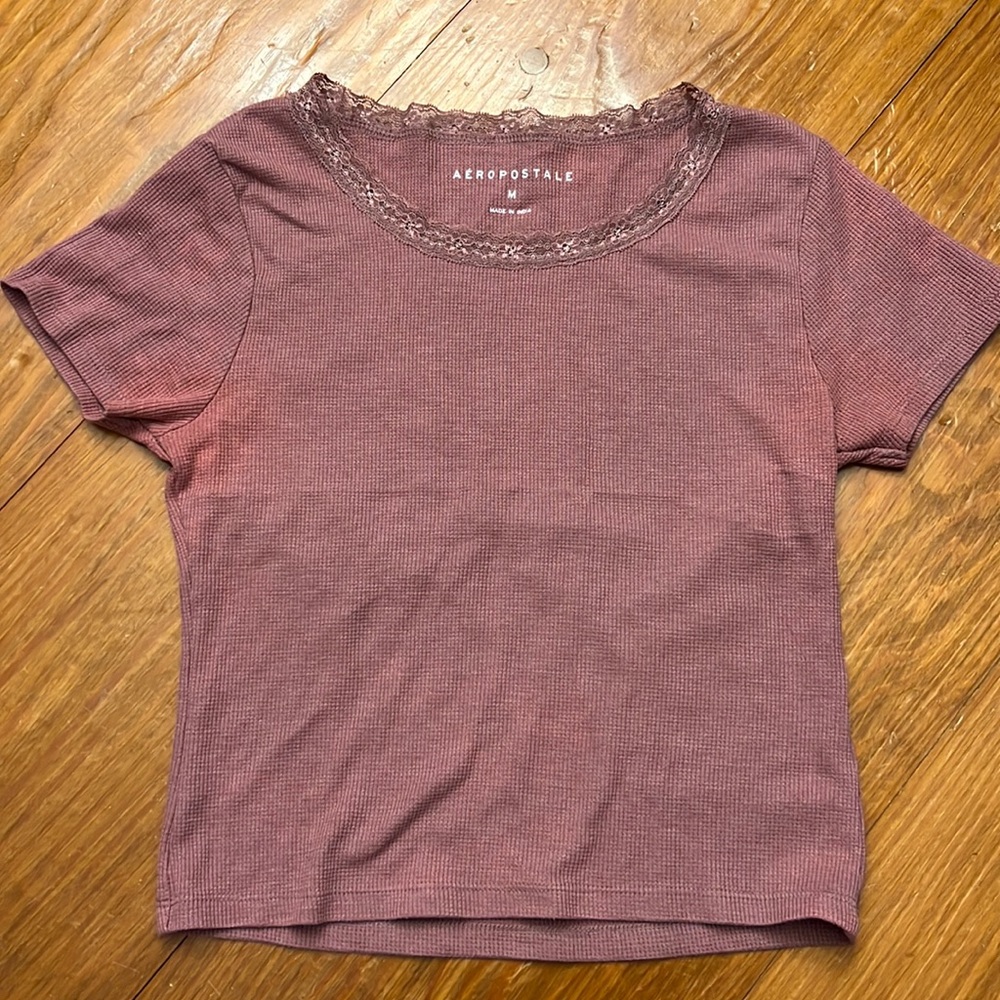 Purple Aeropostale Baby Tee - Cropped, Lace collar